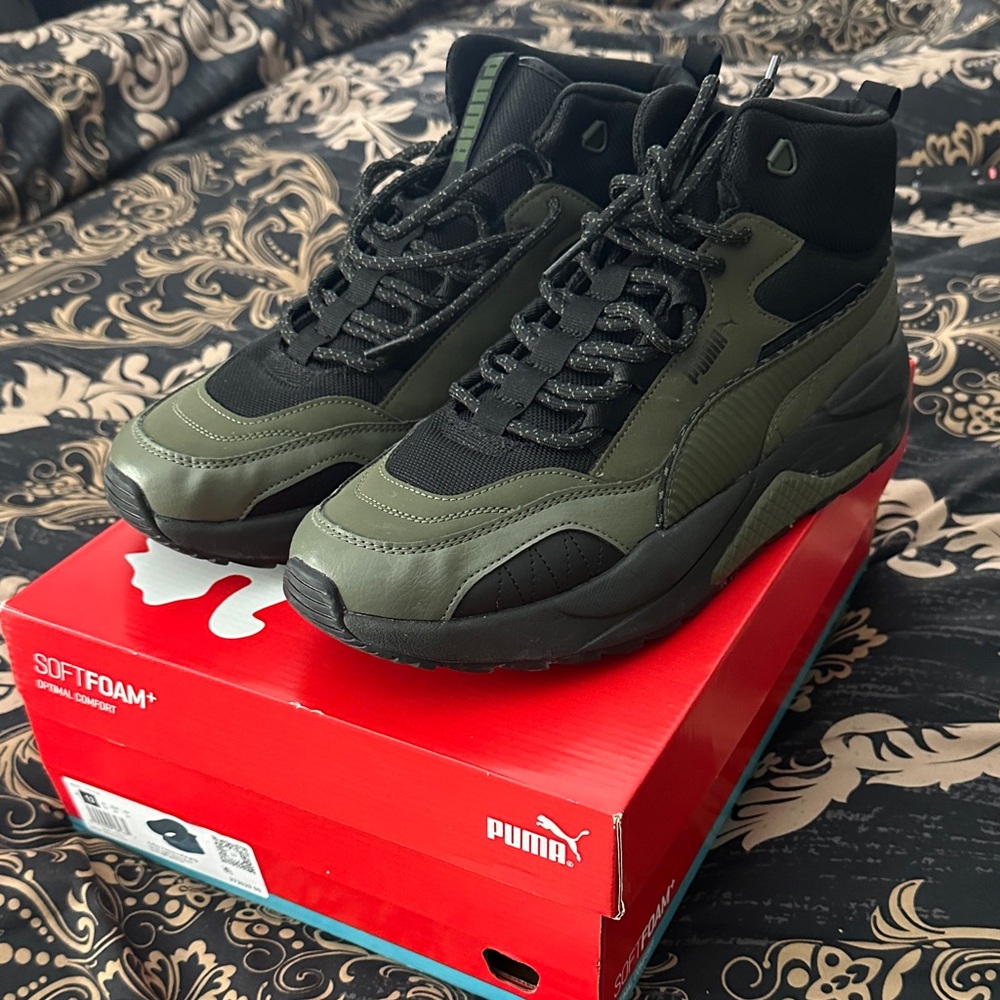 Puma Men's Olive and Black High-Top Sneakers